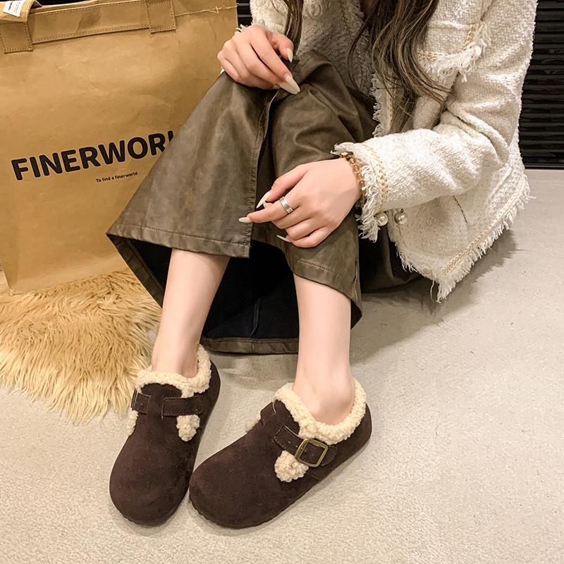 Rimocy Women's Warm Lambswool Cotton Shoes Thick Plush Comfortable Winter Shoes For Women 2024 Faux Suede Hook Loop Snow Boots