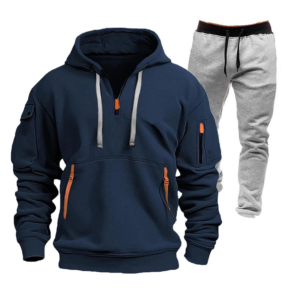 Men's Winter Fleece Multi-pocket Zipper Sweatshirt Suit Personalized Casual Hoodie Suit