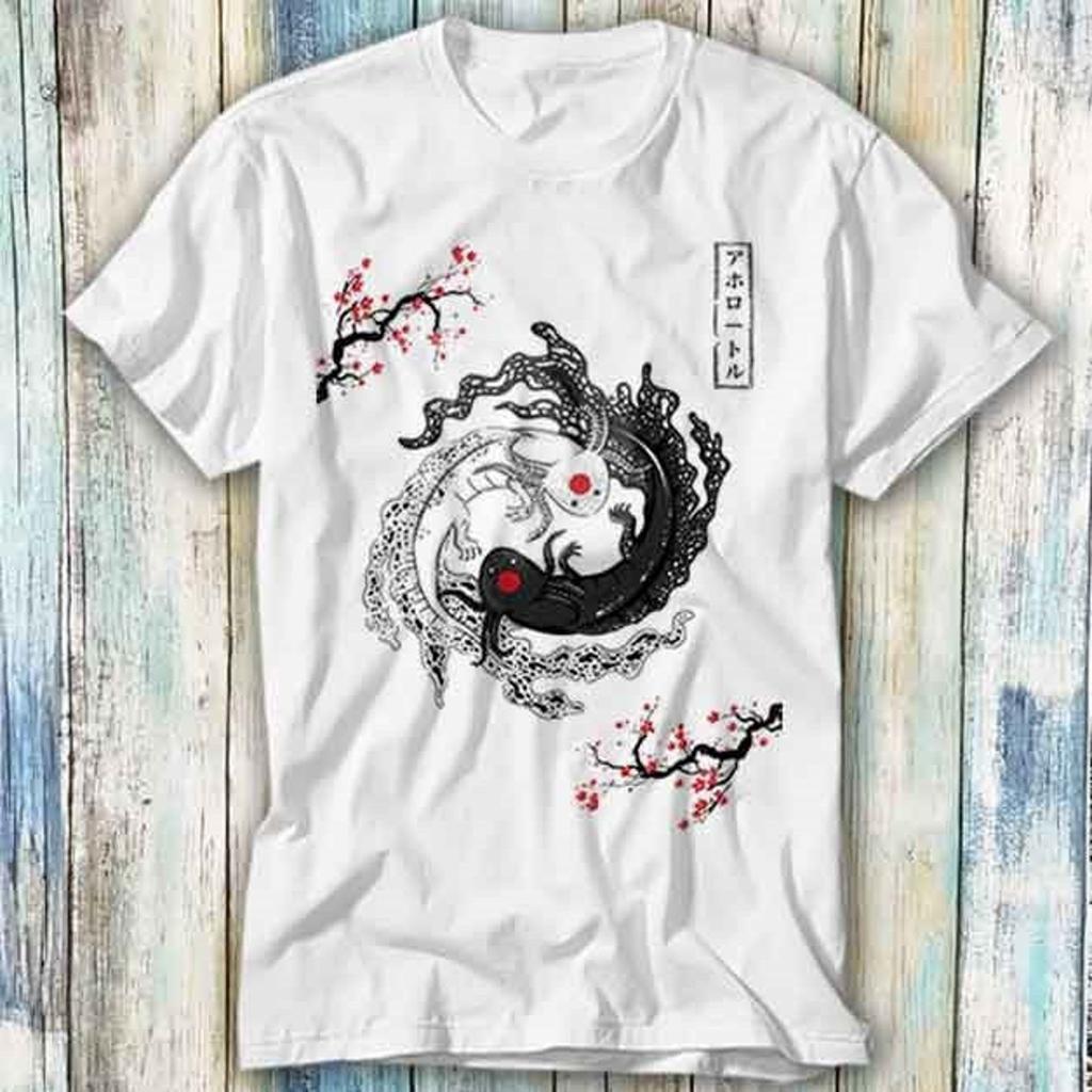 Japanese Yin Yang Axolotl Couple T Shirt Meme Gift Funny Top Tee Style Unisex Gamer Movie Music 758