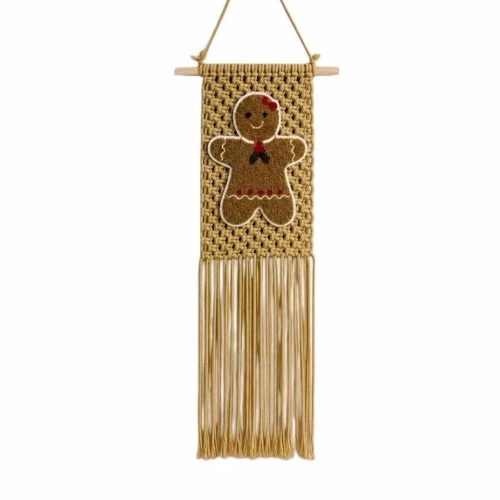 25x60cm Gingerbread Man Wall Hanging Tassel Fringe Holiday Hanging Ornament Christmas Decor