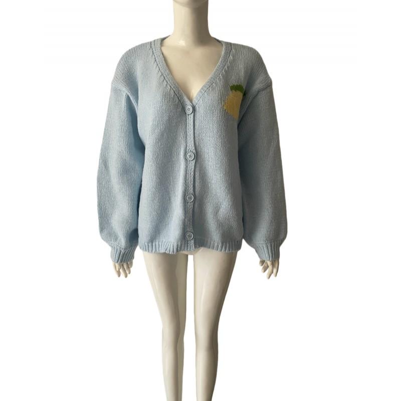 Womens Oversized V-Neck Knit Cardigan With Colorblock Jacquard Soft Fleece Sweater Loose Fit