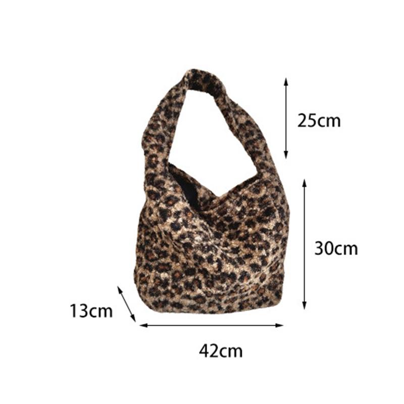 Пушистая наплечная сумка для женщин, ретро-модная сумка-тоут с леопардовым принтом, большая вместимость, студенческая сумка для девочки из овечьей шерсти для хранения CLE