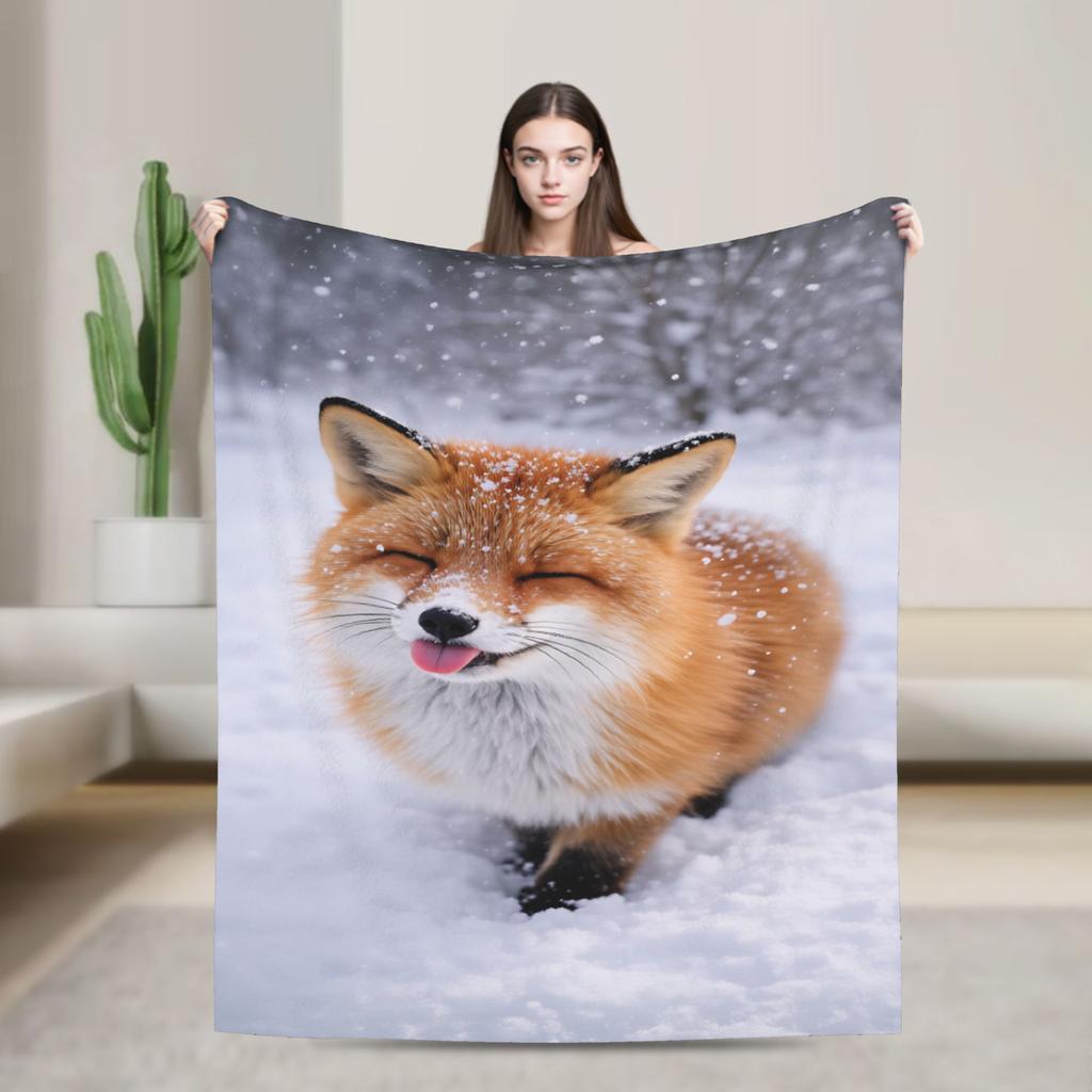 Cozy Blanket Plane Travel Cute Fox Throw Blanket Casual Bedspread For Chair Sofa Bed