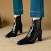 Модные НОВЫЕ Осенние Женские Ботинки Квадратный Носок Обувь на Высоком Каблуке Обувь из Спилка для Женщин Элегантные Современные Ботинки Повседневная Обувь Ботинки на Молнии