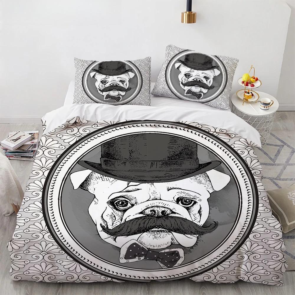 Cartoon Dog King Queen Duvet Cover Lovely Illustrated Pet Puppy Bedding Set Animal Quilt Cover 2/3pcs Polyester Comforter Cover