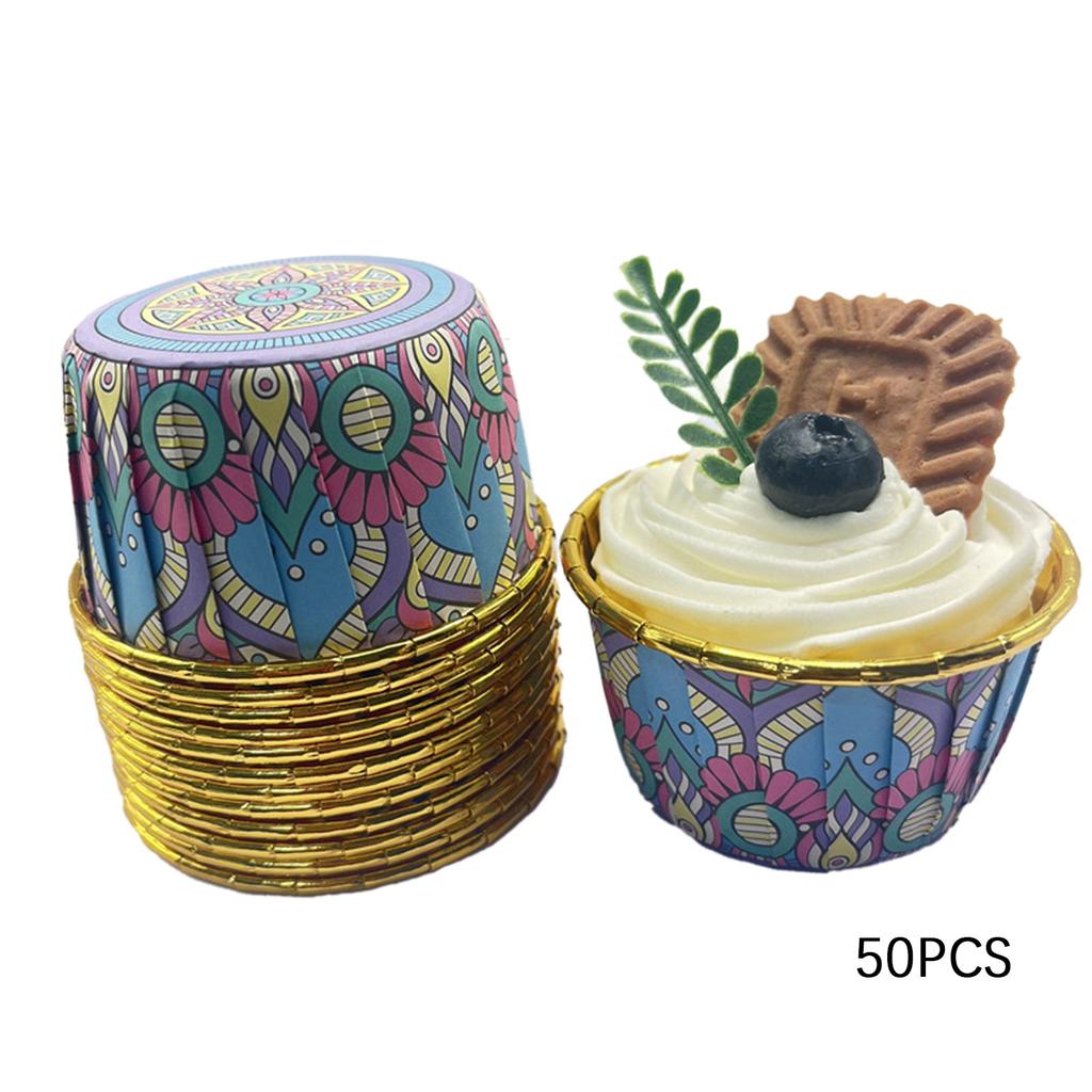 50 шт. формочек для кексов с богемным принтом, алюминиевая фольга, термостойкие формочки для выпечки, одноразовые формы для торта для домашней кухни