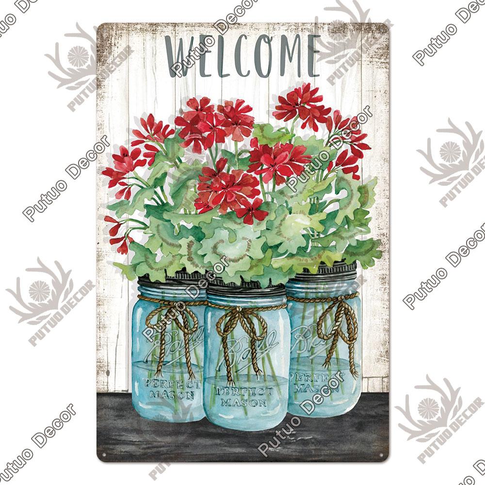 Putuo Decor Приветственная винтажная табличка Металлическая жестяная вывеска Настенный декор Сладкий дом Постер Семья Сад Ферма Пляжная хижина Жестяная картина