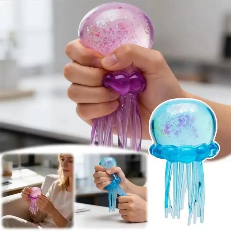 Assorted Color Needoh Jellyfish Fuzz Ball Squishy  Cute Jellyfish Design Stress Relief Relax Play Fun Toy Gift