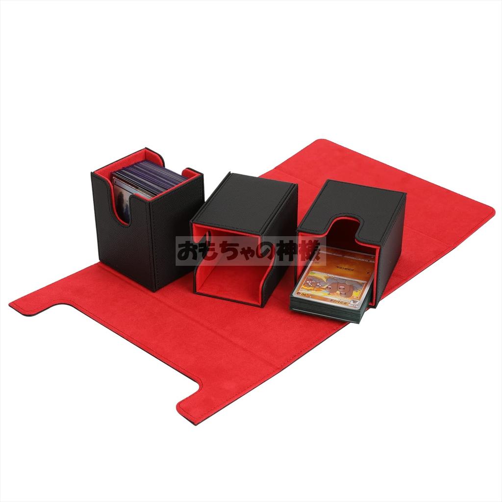 Toy God Trading Card Deck Case Removable with Magnet Card Case Trading Card Leather Card Case Holder Storage Dice Holder (No (Black & Red)