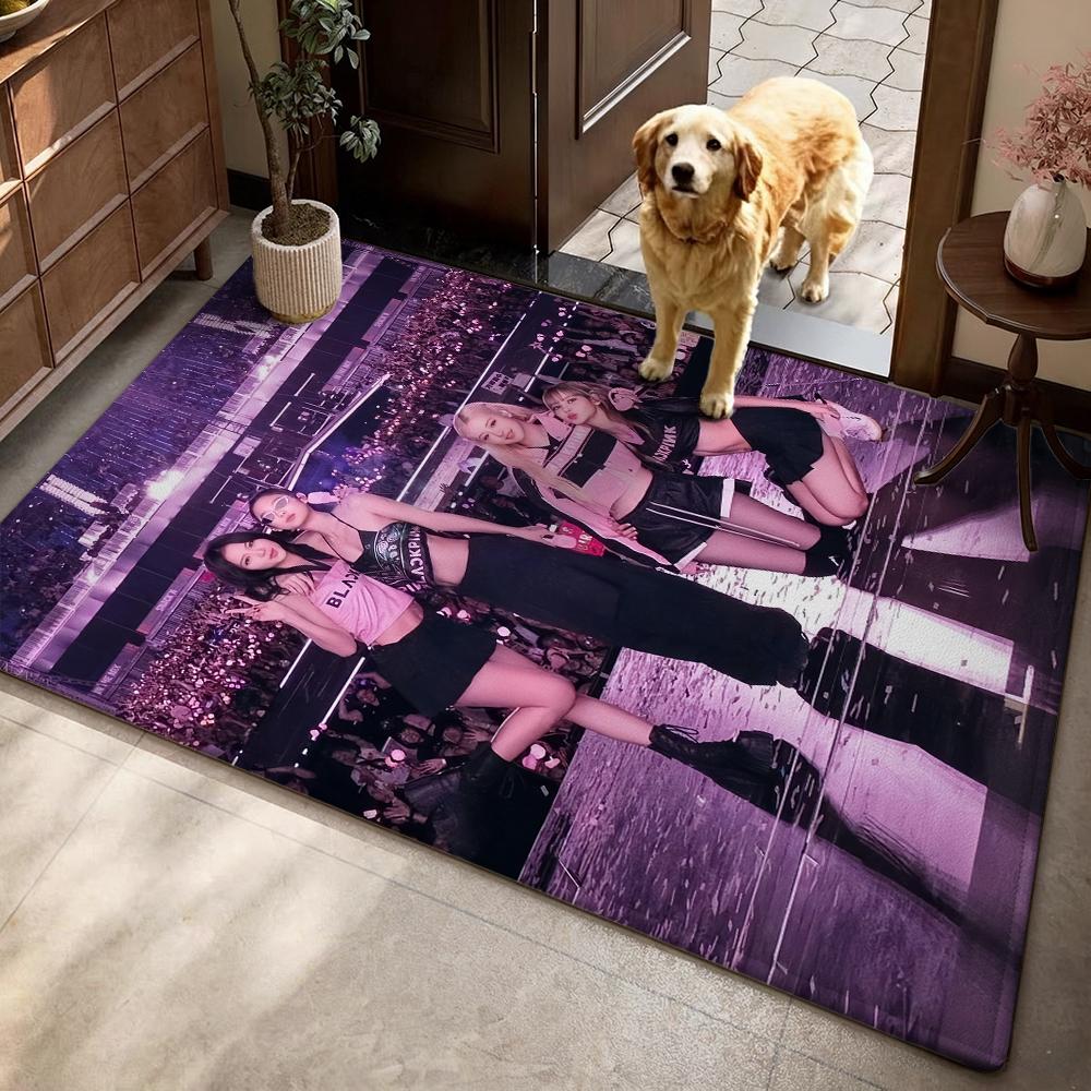 Kpop Blackpink Mysterious Pink Aura Rectangular Rug Absorbent Nonslip Carpet For Living Room Bedroom Office Home Party Decor Holiday Gift
