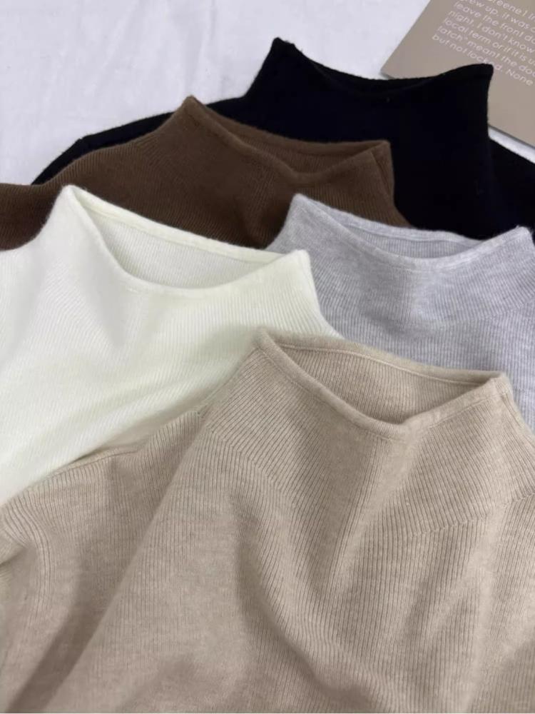 Повседневная водолазка с длинными рукавами, трикотажная базовая рубашка, женская зимняя осенняя однотонная тонкая теплая кофта в корейском стиле, простые топы, нижнее белье