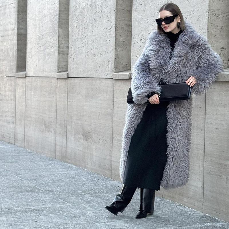 Long imitation fur coat long hair artificial fur winter warm European and American lapel collar high-end coat