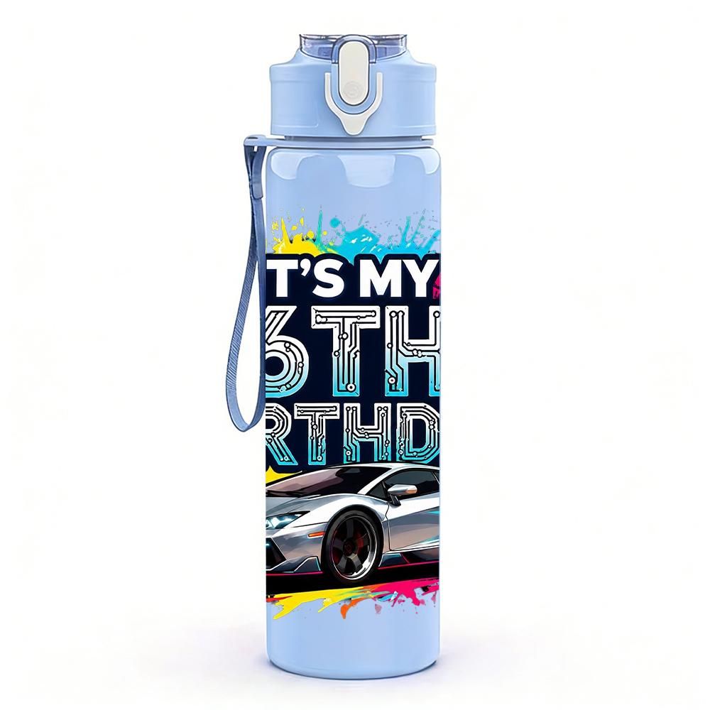 1PC It Is My 6th Birthday Modern Race Car 750ml Color Plastic Water Bottle Leakproof Flip Straw Lid For Sports Office Home Use