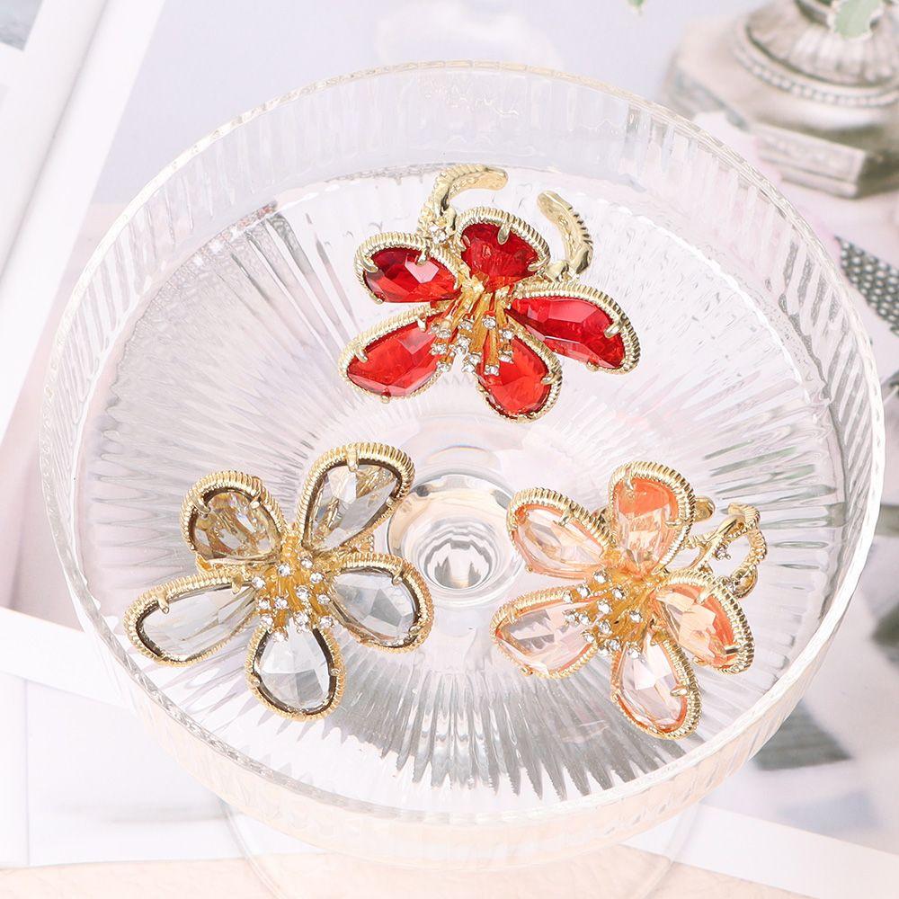 Single Shine Luxury Open Adjustable Fairy Ring Big Flower Crystal Ring Rhinestone Flower