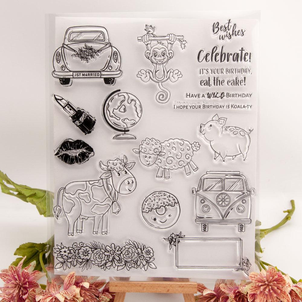 Прозрачные силиконовые прозрачные штампы с животными, жирафом, слоном для печати, сделай сам, скрапбукинг, декор для фотоальбома, поздравительный цветок