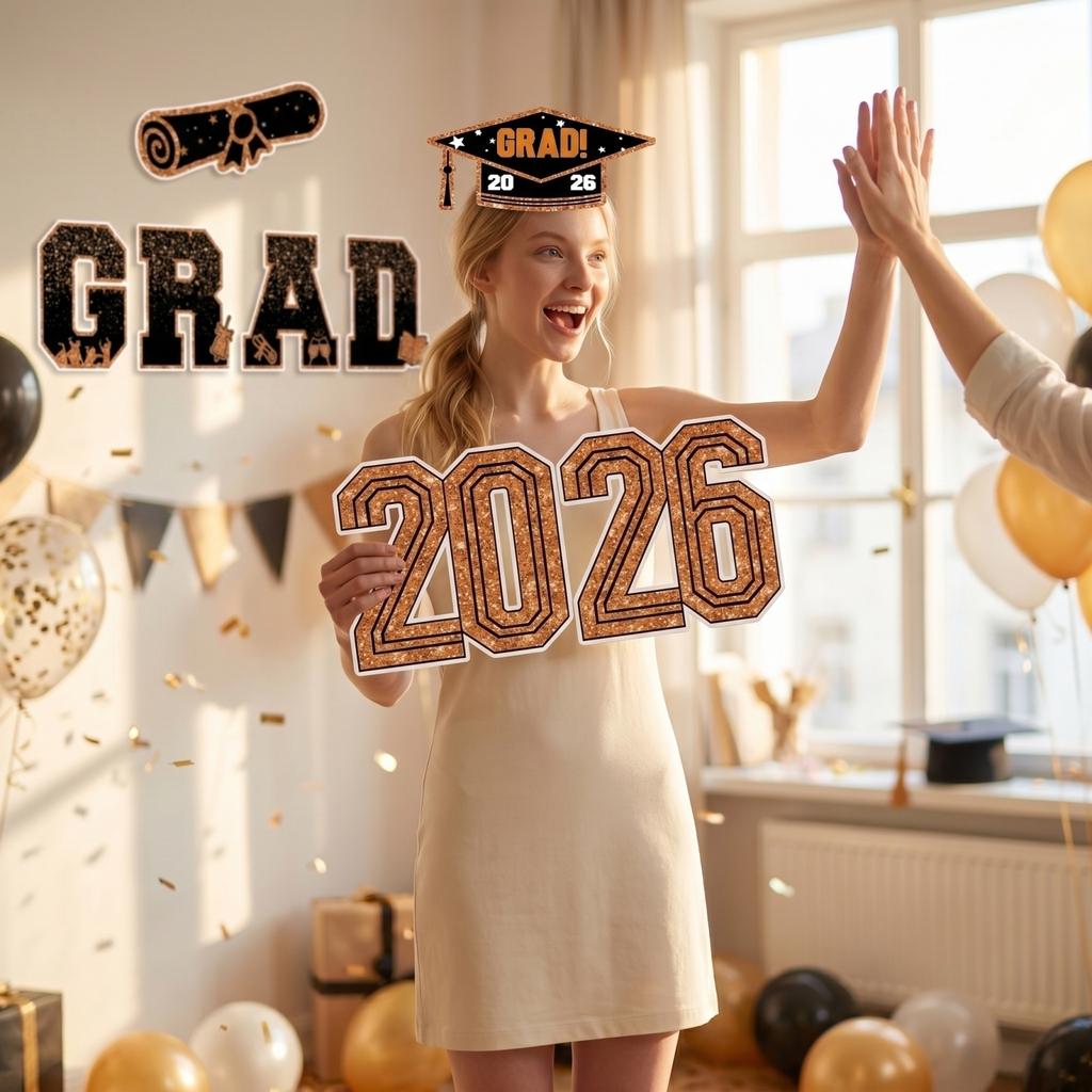 Украшения для выпускного 2026 года, Садовые таблички на подставках, Блестящие пластиковые садовые таблички 2026 года для вечеринок по случаю окончания колледжа