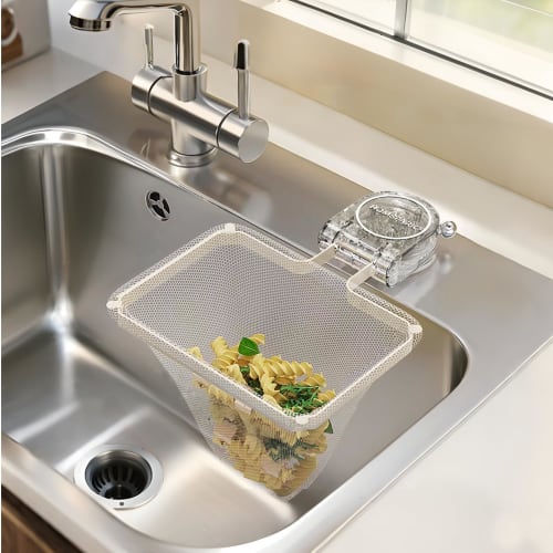 Homspark Triangular Corner Drainer Net Holder with Strong Suction Cups, Perfect for Sink, Kitchen, and Food Waste Disposal, Includes 50 Drainer Nets