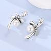 Elegant Original 925 Sterling Silver Pearl Bowknot Hoop Earrings For Women Engagement Wedding Jewelry Gift