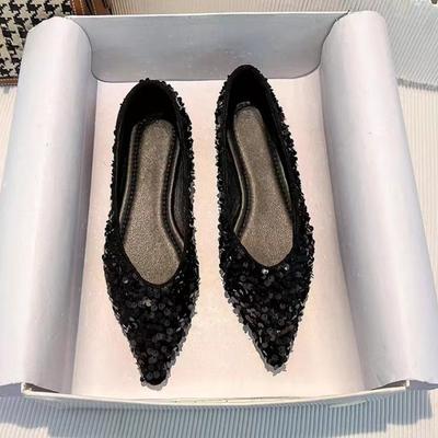 Модные дизайнерские туфли с пайетками 2025 Весна Новый стиль Модные туфли-лоферы с круглым носком Нескользящие на плоской подошве Повседневные Удобные С мелким вырезом Женские