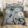 Dandelion Floral Duvet Cover King Queen Wooden Plank Farmhouse Comforter Cover Microfiber Dragonfly Botanical Weed Bedding Set