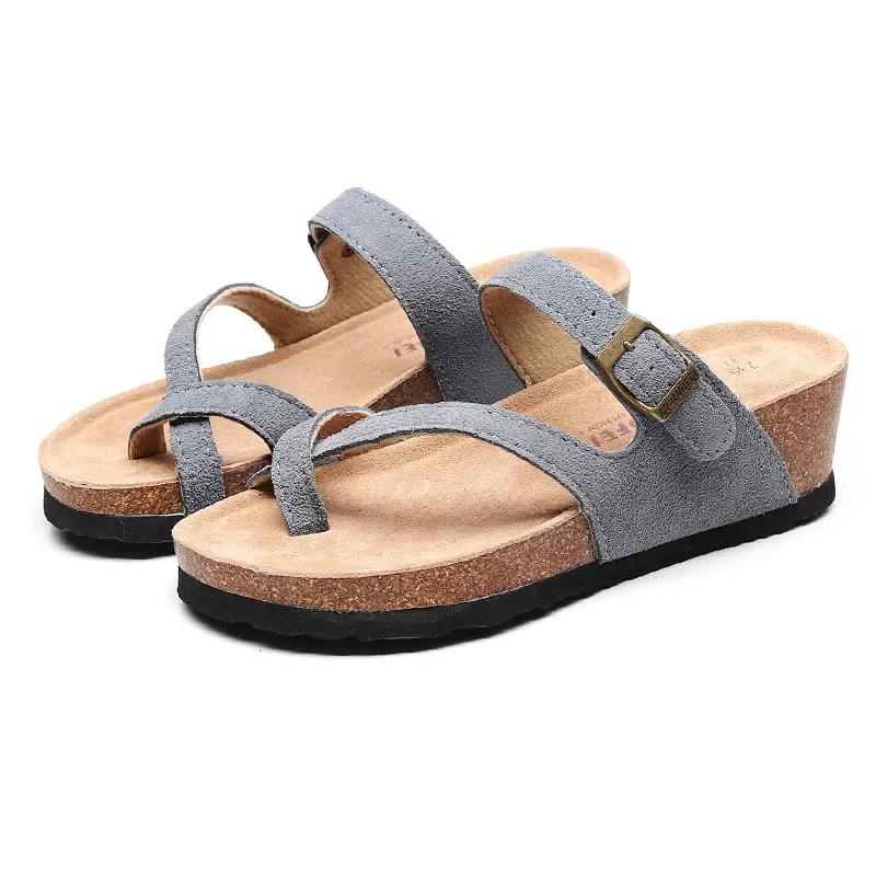 Fashion Hot Sell Women Sandals Flats Cork Slippers Casual Shoes Print Mixed Colors Slides Beach Cork Flip Flop Plus Size 35-42