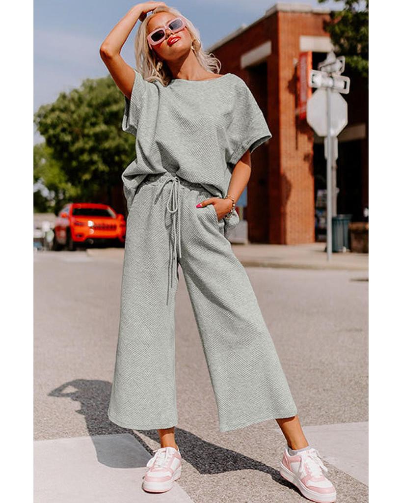 Azura Exchange Комплект из серой текстурированной футболки свободного кроя и брюк на шнурке