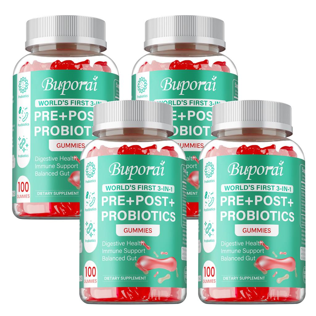 Probiotic gummies, containing a prebiotic blend, all-natural, nutritional supplement, suitable for adults.