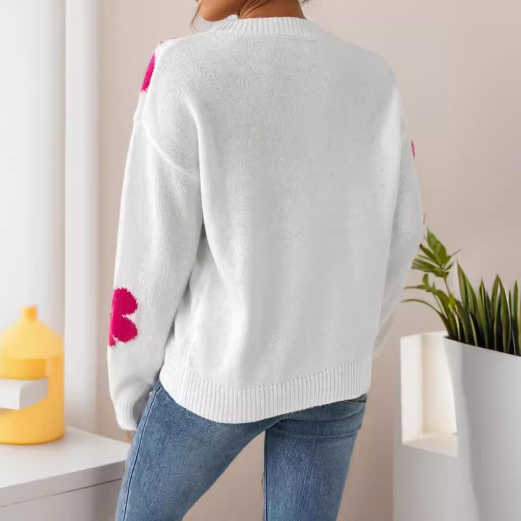 DAFIFY Женская мода повседневная осень-зима цветочный узор с длинным рукавом и круглым вырезом свитера