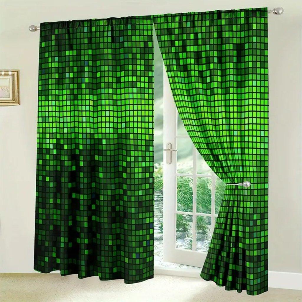 2pcs Plaid Pattern Curtains, Decorative Window Drapes, Window Treatments For Bedroom Living Room, Home Decor