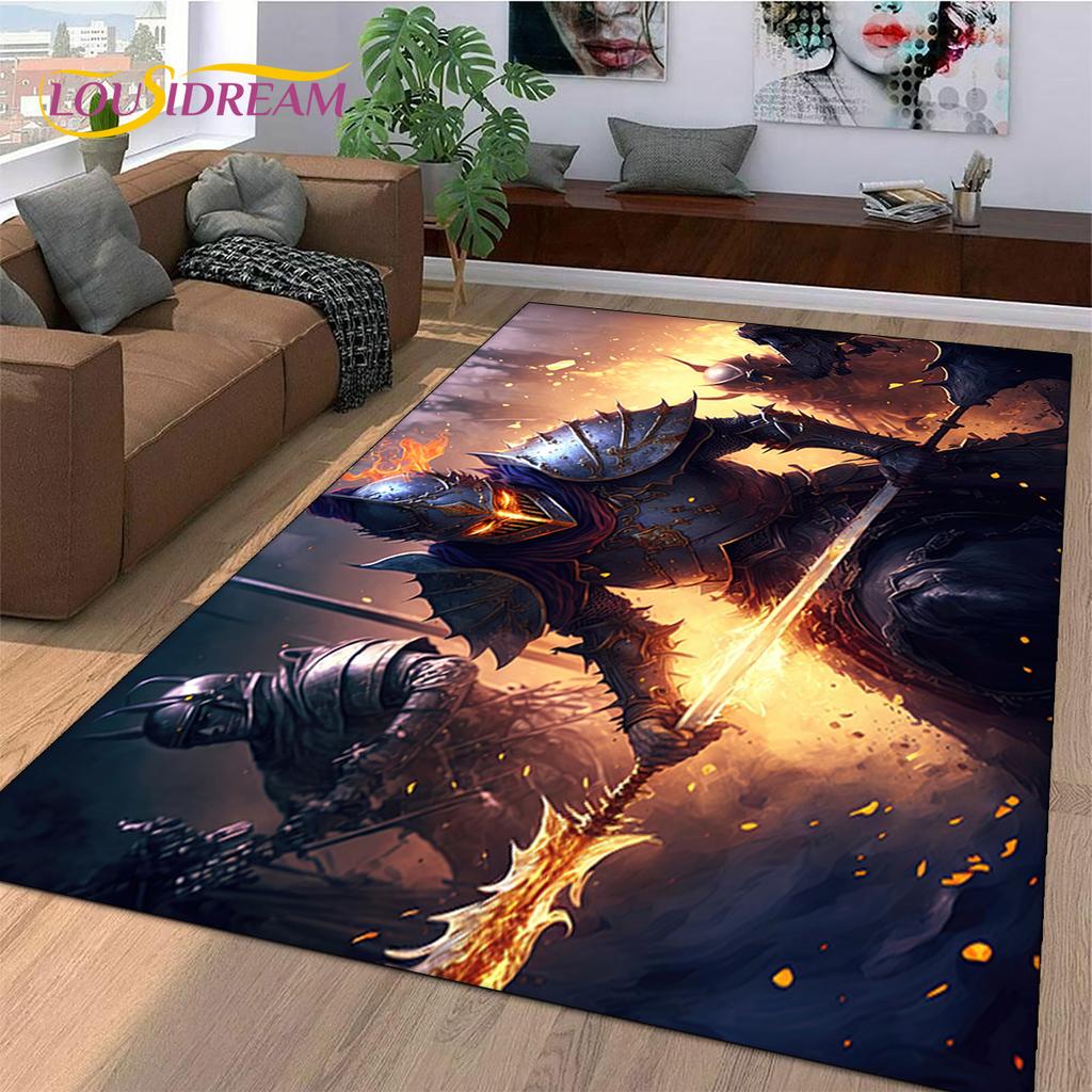 Knight Templar Cavalier Crusaders Cartoon Rug Carpet for Living Room Bedroom Decor,Non-slip Decoration for Sofa Doormat Gift Kid