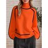 Womens Relaxed Fit Ribbed Half Turtleneck Knit Sweater With Vertical Stripe Detail Slimming Casual Pullover