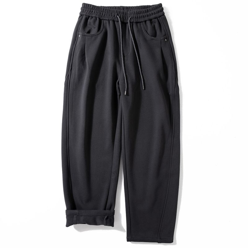 Fleece-Lined Warm Casual Pants for Men, Winter Thick Loose Wide-Leg Long Pants with Drawstring, Relaxed Lazy Style Straight-Leg Sweatpants