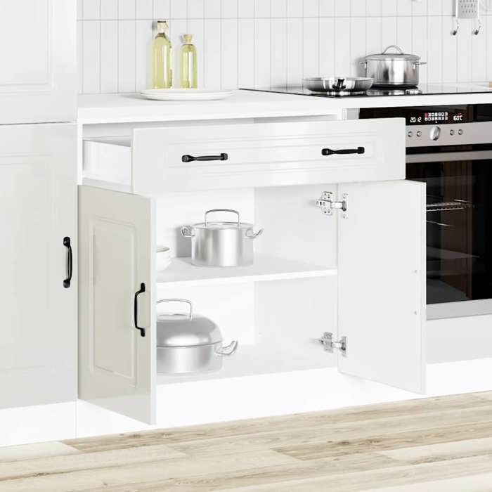 VidaXL Kitchen Cabinet Kalmar High Gloss White Engineered Wood, Sink Base Cabinet, Kitchen Base Cabinet with Drawer, 853499