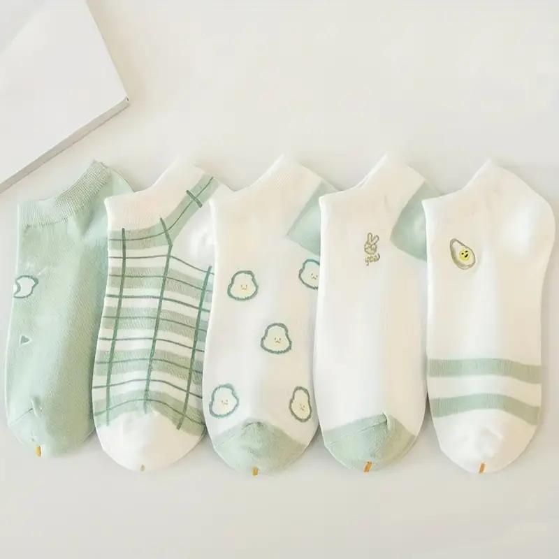 5 пар носков с мультяшным принтом, милые универсальные низкие носки до щиколотки, женские чулки и чулочно-носочные изделия