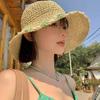 Wide Brim Women Visor Bucket Hat Breathable Women's Fisherman Hat Flower Straw Hat  Sun Protection