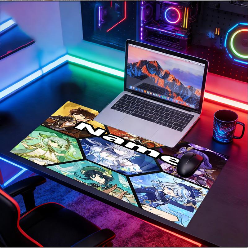 Custom Name Personalized Genshin Impact Pattern Mousepad, Laptop PC Desk Mat, Decorative Desk Mat for Home Keyboard Pad Gift