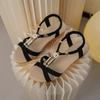 2025 Fashion Spring and Summer New Cross T-word with Wedge Heel Sandals Beaded Decorative Design Back Tripple Elastic Women's Shoes