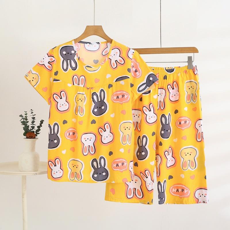 Летний комплект домашней одежды с коротким рукавом, женский тонкий топ с круглым вырезом, шорты, свободная пижама из двух частей