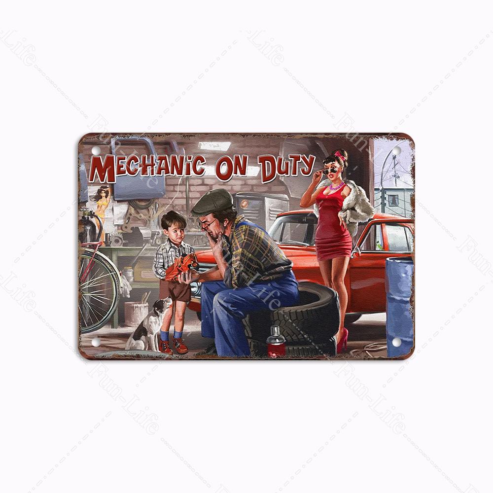 Гараж Классика Винтаж Красивая Девушка Металлическая Табличка Ретро Оловянная Вывеска Железная Живопись Бар Клуб Искусство Домашний Настенный Декор Плакат 20x30 см