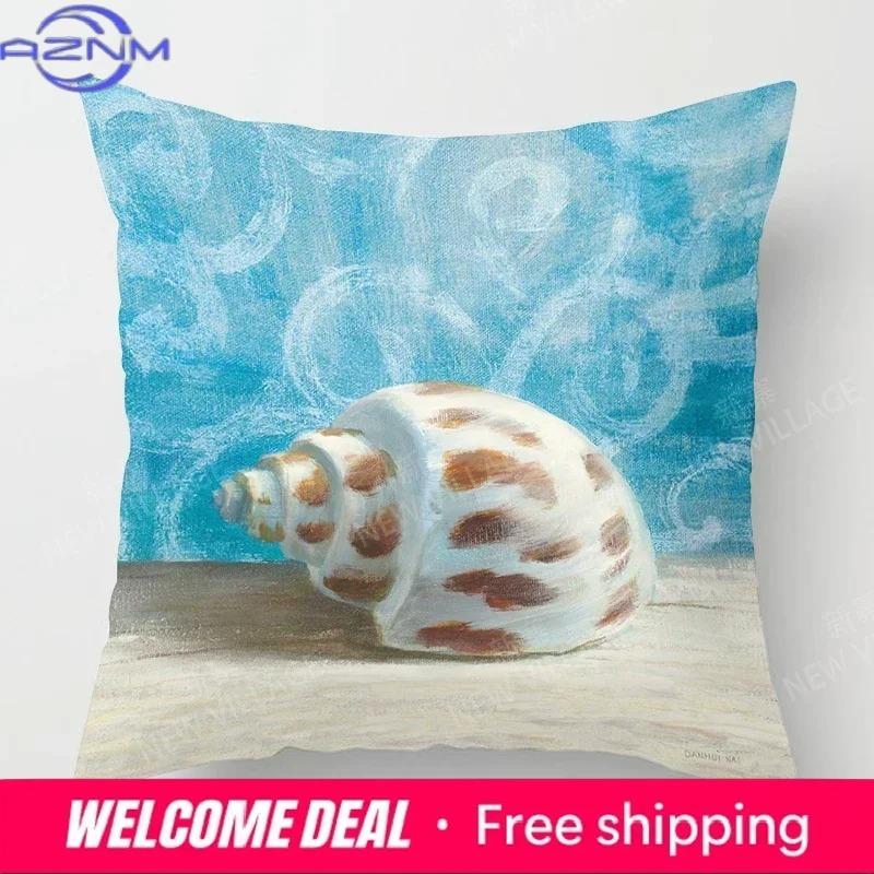 Home Decor Seashells Starfish BeachThemed Pillow Covers Pattern Cushion Cover Suitable for Sofa Bedroom Car Pillow Cover