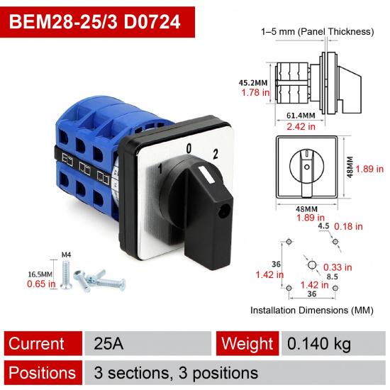 LW-26 Dual Power Transfer Switch Rotary Cam Switch for Distribution Cabinet Generator Power Changeover AC440V