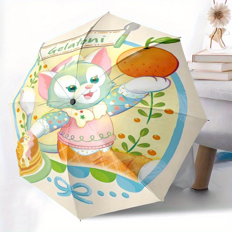 Gelatoni Fruit Dessert Cartoon Umbrella, Portable 3-Fold Compact Umbrella, Suitable for Camping, Hiking and Travel