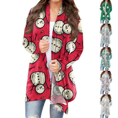 Рождественская женская мода Повседневная куртка-кардиган с длинным рукавом с принтом