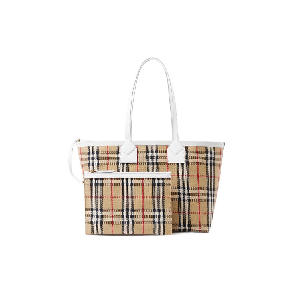 Burberry London Detachable Zipper Storage Bag Open Design Leather Canvas Tote Shopping Bag Handbag Small Women tote Beige White 80723311