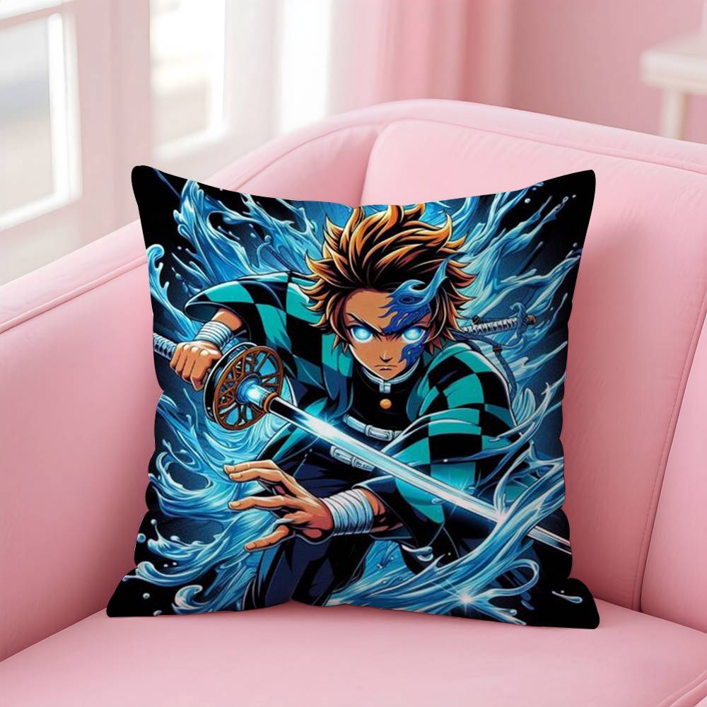 Demon Slayer Kimetsu No Yaiba Anime Pillow Case Anti-Dustmite Pillowcase Invisible Zipper Silky Short Plush Sofa Cushion Cover
