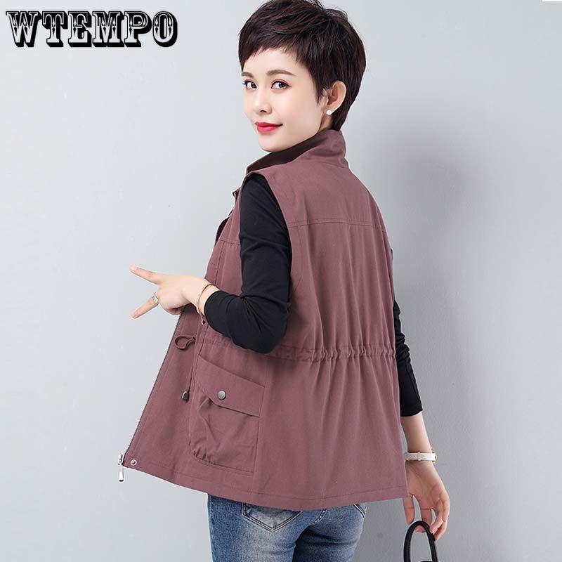 Spring Autumn Vest Women Casual Lined Sleeveless Jackets Basic Loose Waistcoat Lightweight