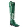 Fashion Classic Western Cowboy Boots for Women Knee High Boots Embroidered Pointed Toe Chunky Heel Shoes Woman Winter Fashion Green Boot