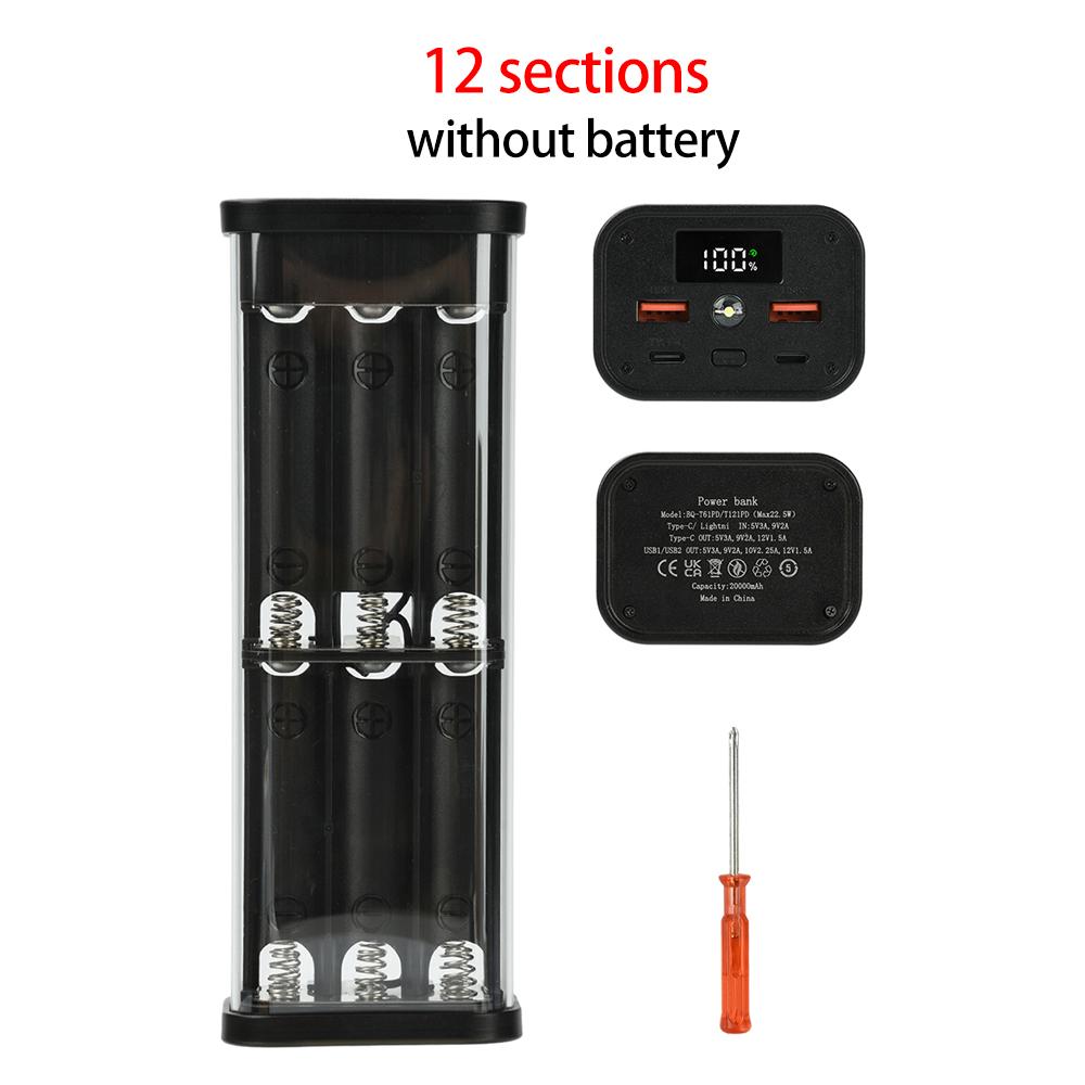 Коробка для хранения аккумуляторов 6x 12x 18650 Корпус DIY Power Bank Цифровой дисплей Двойной USB Быстрая зарядка Type C Интерфейс Держатель аккумулятора Корпус