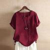 Women Loose Casual Tops Button Linen Daily Boho Tunic T-shirt Short Sleeve Blouse