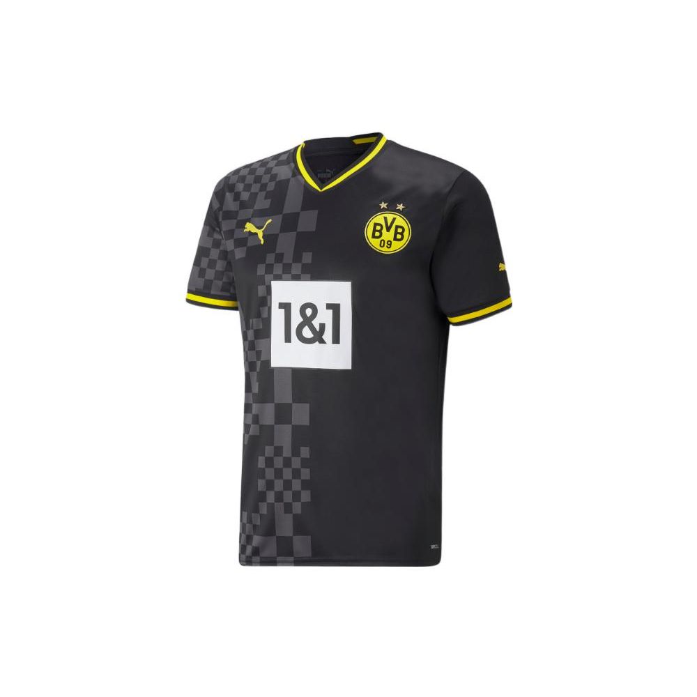 Puma Футболка с коротким рукавом и V-образным вырезом с логотипом, мужские топы Dortmund Away Fan Edition, черные 765884-02